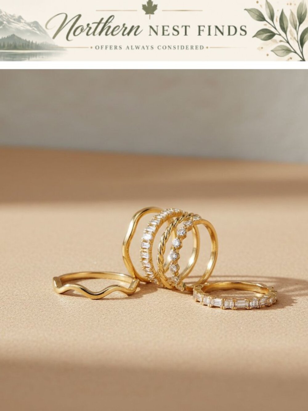 Stackable Rings Set 6 Pc Cubic Zirconia 14K Gold Filled Non Tarnish Wedding